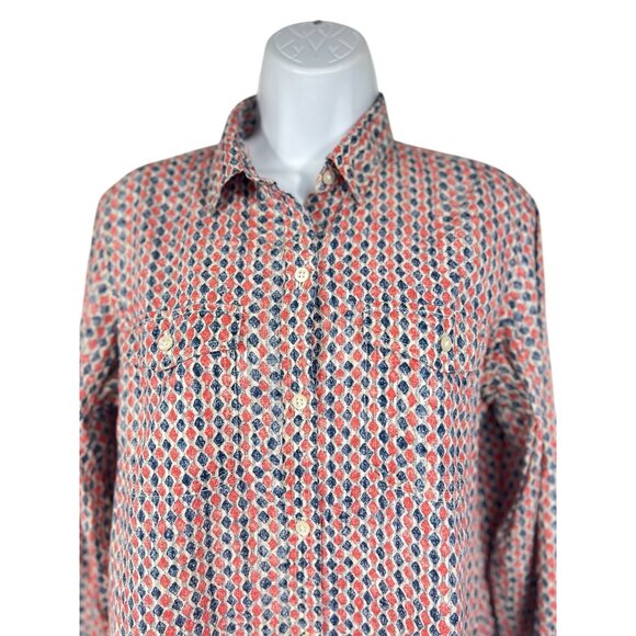 Lauren Ralph Lauren Womens Button Shirt Medium Cotton Red & Blue Geometric Print - Picture 3 of 10